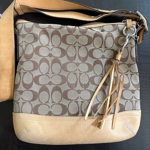 COACH Signature Shoulder Hand Bag Canvas Leather 9362 Brown